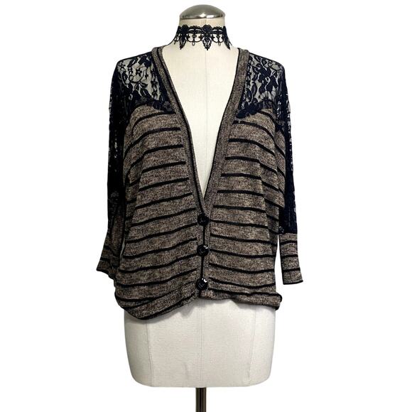 Vintage y2k About A Girl LA Striped Lace Gothic Grunge Cardigan - Picture 1 of 12